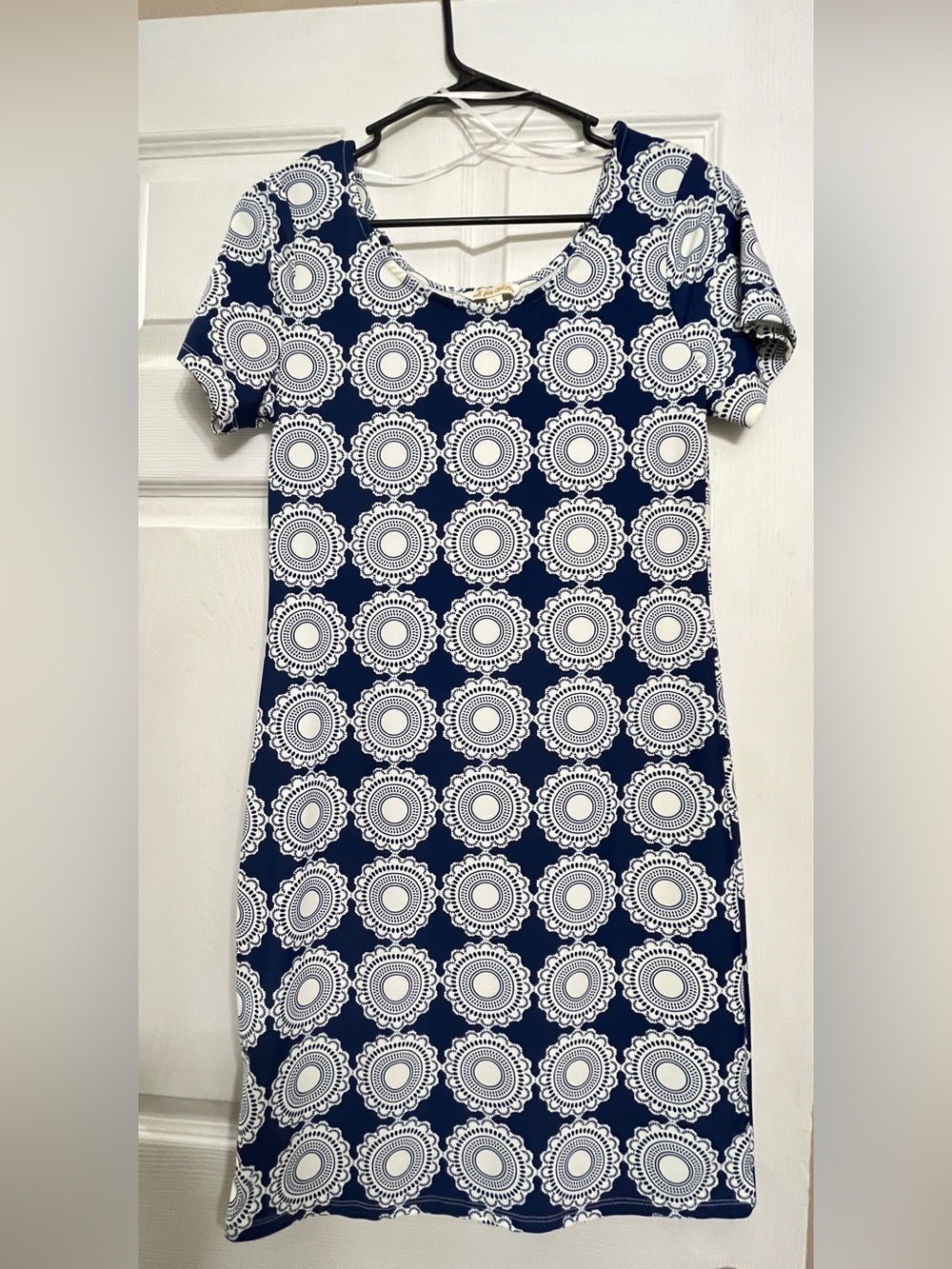 All For Color Navy Dress with White Medallion Print